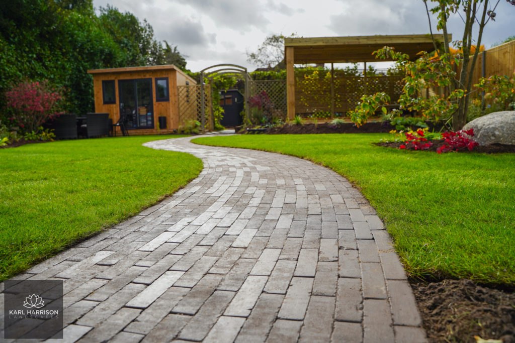 curved chelmer valley clay paver path installation